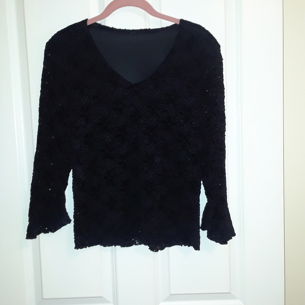 Black V neck velvet top